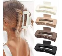 Ling & Bai 4Pcs Flat Hair Clips Large Rectangle Claw Clamp Strong Hold Nonslip Hair Clip for Thin Thick Hair (White, Khaki, Brown, Black)
