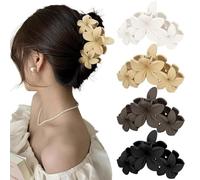 Ling & Bai 4Pcs Flower Hair Claw Big Frosted Clip Cute Strong Hold Headdresses Large Hair Styling Accessories for Women (Black Deep Gray Khaki White)