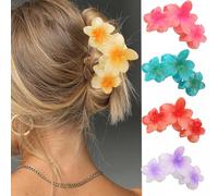Ling & Bai 5Pcs Flower Hair Claws Clips Cute Hawaiian Plumeria FLower Claw Clip Large Non-slip Strong Hold Hair Accessories for Women and Girls (A)