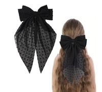 Ling & Bai 8 Inches Large Hair Bow Clip Big Long Tulle Layered Bows Barrettes Hair Accessories for Women Girls Teens (Black)