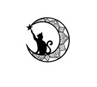 Ling & Bai Black Cat and Moon Walls Art Cats Silhouette Hanging Ornament Acrylic Wall Art Decor for Kitten Lover Indoor Outside Living Room Garden (Cat Catching the Stars)