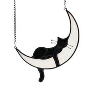 Ling & Bai Black Cat Decor On White Moon Window Hanging Windows Panels Sun Catcher Halloween Ornament Decoration Memorial Gift for Kitten Lover (Style-A)