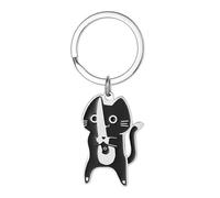 Ling & Bai Black Cat Keyring, Cute Cat Stuff Funny Stainless Steel Keychain Car Key Bag Goth Accessories for Women and Girls