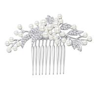 Ling & Bai Bride Wedding Hair Combs Bridal Pearl Headpieces Flower Side Pins Clip Leaf Hairpiece for Women and Girls (Silver-Classic)