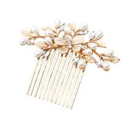 Ling & Bai Bride Wedding Hair Combs Bridal Pearl Headpieces Flower Side Pins Clip Leaf Hairpiece for Women and Girls (Gold)