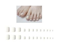 Ling & Bai Fake Toe Nails 24Pcs Pure Color False Toenails Short Glossy Glitter Full Cover Artificial for Women and Girls (White, Glue Style)