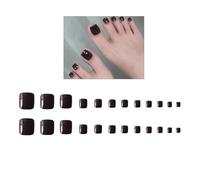 Ling & Bai Fake Toe Nails 24Pcs Pure Color False Toenails Short Glossy Glitter Full Cover Artificial for Women and Girls (Black, Glue Style)
