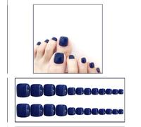 Ling & Bai Fake Toe Nails 24Pcs Pure Color False Toenails Short Glossy Glitter Full Cover Artificial for Women and Girls (Dark Blue, Glue Style)