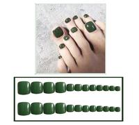 Ling & Bai Fake Toe Nails 24Pcs Pure Color False Toenails Short Glossy Glitter Full Cover Artificial for Women and Girls (Green, Glue Style)