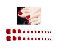 Ling & Bai Fake Toe Nails 24Pcs Pure Color False Toenails Short Glossy Glitter Full Cover Artificial for Women and Girls (Red, Glue Style)