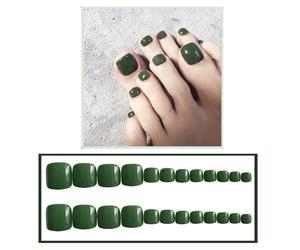Ling & Bai Fake Toe Nails 24Pcs Pure Color False Toenails Short Glossy Glitter Full Cover Artificial for Women and Girls (Green, Glue Style)