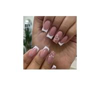 Ling & Bai French False Nails Short 24Pcs Fake Press on Nail Pattern Gradient Full Coverage Glossy for Women (French Heart, One Size)