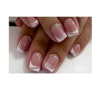Ling & Bai French False Nails Short 24Pcs Fake Press on Nail Pattern Gradient Full Coverage Glossy for Women (Sweet French, One Size)