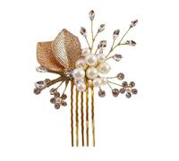 Ling & Bai Gold Wedding Hair Combs, Bridal Small Pearl Clip Rhinestone Leaf Piece Hair Accessories for Women and Girls (Gold)