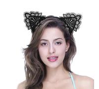 Ling & Bai Halloween Cat Ears Headband Carnival Party Lace Cat Ears Hair Band Cosplay Sweet Sexy Costumes Hair Accessories for Women (Black, One Size)