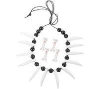 Ling & Bai Halloween Costume Sets 4 Pcs Hair Clips with Caveman Tooth and Pearl Necklace Bone Clips Hair Accessories for Cosplay Party Festival (Blood spot)