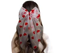 Ling & Bai Large Hair Bow Clip Bow-knot Clips with Long Tail Fruit Heart Hairpin Red Hair Accessories Barrettes for Women Girls (Love)