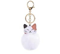 Ling & Bai Plush Cat Pom Pom Bag Charm Fluffy Cats Purse Charms Cute Pendant Keychain Kawaii Car Key Cats Ornament Gift Accessories for Women (White)