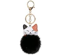Ling & Bai Plush Cat Pom Pom Keychain Fluffy Cats Purse Charm Cute Pendant Keychain Kawaii Car Key Bag Charms Cats Ornament Gift for Women (Black)