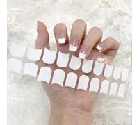 Ling & Bai Semi Cured Gel Nails French Manicure Tip Strips 22Pcs Stickers Nail Wraps Soft Self-Adhesive for Women and Girls (White)