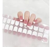 Ling & Bai Semi Cured Gel Nails French Manicure Tip Strips 22Pcs Stickers Nail Wraps Soft Self-Adhesive for Women and Girls (Pink White)