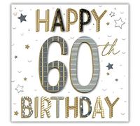 Ling Design 60th Birthday Card for Men - Age 60 with Contemporary Star Design - Handmade Happy Birthday Card for Him - Embossed Foil Finish with Embellishments