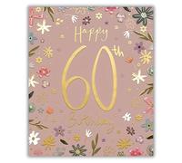 Ling Design 60th Birthday Card for Women - Happy Birthday Card Age 60 with Artistic Floral Border Design and an Embossed Foil Finish - For Her