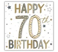 Ling Design 70th Birthday Card for Men - Contemporary Star Design - Handmade with 3D Decoupage Embellishments and Embossed Foil Finish - Age 70 Birthday Greeting Card for Him