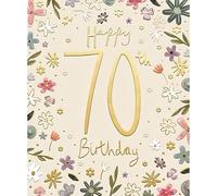 Ling Design 70th Birthday Card for Women - Contemporary Floral Design - Embossed Foil Finish - Age 70 Birthday Greeting Card for Her