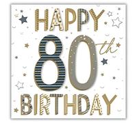Ling Design 80th Birthday Card for Men - Contemporary Star Design - Handmade with 3D Decoupage Embellishments and Embossed Foil Finish - Age 80 Birthday Greeting Card for Him