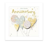 Ling Design Anniversary Card - Beautiful Love Heart Balloons Design - 3D Embellishments & Embossed Gold Foil Finish - Premium Greeting Card with Envelope - Eco-Friendly & Recyclable