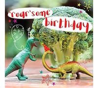 Ling Design - Beautiful 3D Holographic Card - Toy Dinosaurs Eating Broccoli - 'Roar'some Birthday