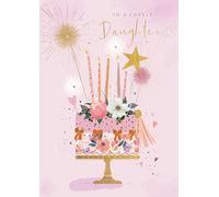 Ling Design Birthday Card for Daughter - Lovely Birthday Cake Design - Luxury 3D Embellishment & Embossed Gold Foil Finish - Premium Greeting Card with Envelope