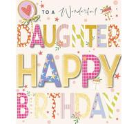 Ling Design Birthday Card for Daughter - Vibrant Patterned Lettering Design - Foil Finish - Hand-Finished with Diamante Gems and Embellishments - Birthday Greeting Card for a Wonderful Daughter