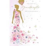 Ling Design Birthday Card for Granddaughter - Floral Dress Design - Embossed Foil Finish - Feminine Birthday Greeting Card to a Special Granddaughter - For Her