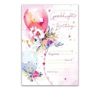 Ling Design Birthday Card for Granddaughter - Pretty Floral Balloons & Sentimental Verse - 3D Embellishment with Embossed Gold Foil Finish - Premium Greeting Card with Envelope