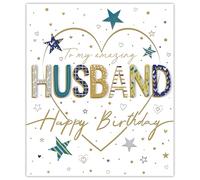 Ling Design Birthday Card for Husband - Modern Stars & Love Heart Design - Premium 3D Embellishment, Embossed Gold Foil Finish & Diamante - Premium Greeting Card with Envelope