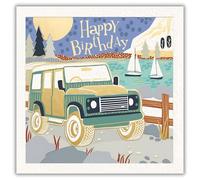 Ling Design Birthday Card for Men - Contemporary 4 x 4 Car and Sail Boats Design with an Embossed Foil Finish - Happy Birthday Card for Him