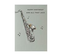Ling Designs - 'Happy Birthday' Card - Fun Illustrated Design with Saxophone - Gold Leaf Highlights - Ladies and Mens