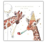 Ling Design Birthday Card for Men or Women - Watercolour Giraffe Party Design - Foil Finish - Happy Birthday Card for Him or for Her