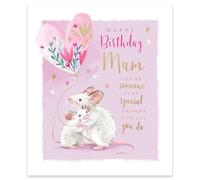 Ling Design Birthday Card for Mum - Cute Mice & Balloons Design - Gold Foil Finish - Premium Greeting Card with Envelope