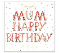 Ling Design Birthday Card for Mum - Pretty Floral Design - Hand-finished with Diamante Gems, 3D Embellishment & Embossed Gold Foil Finish - Premium Greeting Card with Envelope