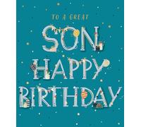 Ling Design Birthday Card for Son - Modern Presents & Balloons Design - 3D Embellishment with Embossed Gold Foil Finish - Premium Greeting Card with Envelope