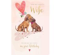 Ling Design Birthday Card for Wife - Romantic Dachshund Dogs & Love Heart Design - Embossed Foil Finish - Premium Greeting Card with Envelope - Eco-Friendly & Recyclable