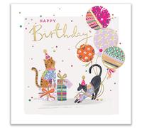 Ling Design Birthday Card for Women - Cute Cats & Balloons Design - 3D Embellishment & Embossed Gold Foil Finish - Premium Greeting Card with Envelope