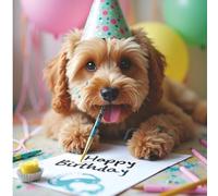 Ling Design Birthday Card for Women or Girls - Colourful Puppy Dog Party Design - Happy Birthday Card for Her