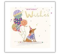 Ling Design Birthday Card for Women or Girls - Luxury Design with Adorable Dog and Balloon Illustration - Embossed Foil Finish with Embellishments - Happy Birthday Card for Her