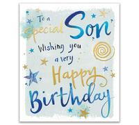 Ling Design Birthday Greeting Card for Son - Modern Stars Design - Embossed Gold Foil Finish - Premium Greeting Card with Envelope