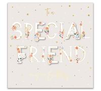Ling Design Birthday Greeting Card for Special Friend - Pretty Floral Design - Hand-finished with Diamante Gems, 3D Embellishment & Embossed Gold Foil Finish - Premium Greeting Card with Envelope