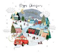 Ling Design Box of 5 Handmade Christmas Cards - Foil Embossed - Embellished - Raised Cut-Out Greeting Cards - 160 x 160mm Driving Into Christmas